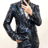 Black Magic Mirror Bright Leather Blazer Men Plus Performance Suit Jacket Soft Lacquer Leather Jacket Custom Nightclub