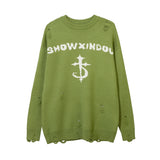 Foesce Harajuku Priest Salvation Printed Knitwears Women Streetwear Hip Hop Destroyed Hole Ripped Pullovers Jumper Oversized Men