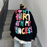 Hybskr Men's Cartoon Graffiti High Street Sweatshirt Oversize Male Letter Printed O Neck Hoodies Harajuku Unisex Pullovers