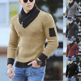 Autumn And Winter New Men's Casual Stitching Knitted Pullover Turtleneck Sweater