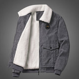 Foesce Casual Mens Solid Corduroy Jacket Wool Inner Turn-down Collar Zipper Long Sleeve Men Coats Winter Warm Thick Outerwear Fall
