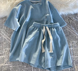 Foesce Cotton Solid Suit Summer Casual Short-sleeved T-shirt + Elastic Waist Shorts Suit Female Preppy Loose Versatile Sports 2pcs Suit