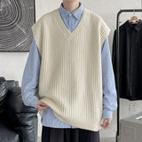 Yasuk Autumn Winter Fashion Solid Casual Pullover Tess Vest Men's Loose Knitted Top Student Preppy Style Sweater Gentle PlusSize