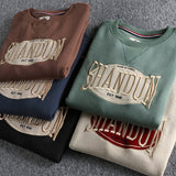 Autumn New American Retro Pineapple Knitted Embroidery Sweatshirts Men's Simple Heavyweight Washed Pullover Casual Sportwear