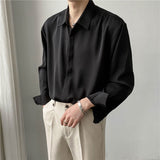 Luxury Ice Silk Men's Shirt Korean Fashion Loose Drape Solid Color Button Up Shirt Men Long Leeve Spring Business Casual Blouse