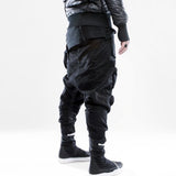 Spring Autumn Men's Vintage Elastic Waist Pencil Cargo Pants Casual Pockets Cotton Ankle-Length Darkwear Trousers 12A7242
