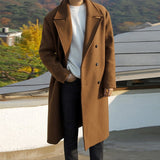 Winter Warm Woolen Long Coats Men Fashion Double Breasted Lapel Solid Overcoats Mens Retro Loose Straight Trench Outerwear
