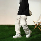 Harajuku Japanses Patch Pocket Trousers Men's Cargo Pants Streetwear Wide Leg Pants Unisex Simple Style Loose Straight Pants