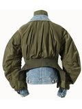 Loose Fit Green Denim Big Size Pleated Jacket New Lapel Long Sleeve Women Coat Fashion Tide Spring Autumn