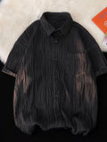Foesce Pleated Jacquard Short-sleeved Shirt Men's Summer Ice Silk Thin Breathable Loose Casual Blouse Korean Simple Trend Top