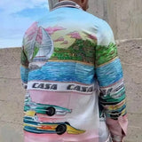 Foesce Silk Shirt Style Formula Racing Driver Gradient Landscape Silk Long Sleeve Shirt S-XL