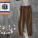 Casual Pants Women Summer Cotton Button Elastic Waist Ankle-length Basic Cool M-4XL All-match Simple Chic Harem Trousers Female