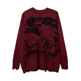 Foesce Harajuku Priest Salvation Printed Knitwears Women Streetwear Hip Hop Destroyed Hole Ripped Pullovers Jumper Oversized Men