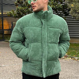Autumn Streetwear Mens Down Jacket Winter Warm Outerwear Fashion Loose Zipper Turn-down Collar Long Sleeve Corduroy Coat For Men