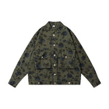 Floral Print Oversized Harajuku Denim Jacket Men's Streetwear Hip Hop Jackets Plus Size Loose Casual Denim Jackets