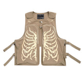 Skeleton Graphic Print Vest Jacket Men's Hihg Street Dark Style Streetwear Autumn Pocket Patchwork Techwear Male Waistcoat