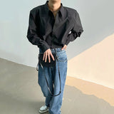 Summer Solid Shirt Long-sleeved Shirts Men Korean Comfortable Blouses Casual Loose Single Breasted With Tie Classic Button Top