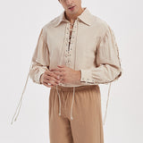Men Medieval Renaissance Grooms Pirate Top Tunic Costume Bandage Knight Punk Viking Cosplay Warrior Peasant Blouse