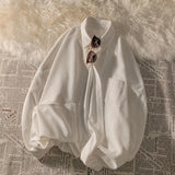Solid Color Thicken Men Shirts Harajuku Casual Waffle Long Sleeve Male Blouses Turn-down Collar Autumn Winter Shirts