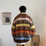 Men's Fashion Colorblock Knit Sweater Winter New Thickened Pullover Harajuku Round Neck Loose Shirt Jacket Men Korean Clothes