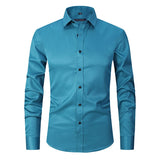 Spring and Autumn Elastic Shirt Men's Long Sleeve Large Luxury Business Casual Slim Solid Color Wrinkle Free Press