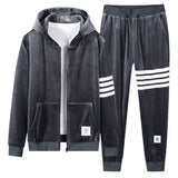 High end men's double-sided gold velvet J jacket suit warm and casual sportswear in autumn and winter