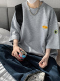 Waffle Short-sleeved T-shirt Men Women Trend Hong Kong Style Top High Street Coupleswear Hip Hop Cityboy O-neck T-shirt