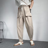 Summer Khaki/Black Belt Suit Pants Men Fashion Society Mens Dress Pants Korean Loose Harem Pants Mens Formal Trousers M-3XL