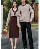 Matching Couple Clothes Outfits Male Female Lovers Holiday Valentine's Girls Date Cute Two Piece Knitted Sweater Dress