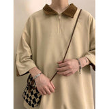 Summer Hit Color Half Zip Short Sleeve Men Polo T Shirt Waffle Plaid Fashion Harajuku Casual Oversized Clothes Black White Khaki