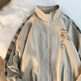 Foesce Preppy stitching techwear jacket men's designer vintage zipper coat spring autumn Hong Kong style cartoon print bomber jacket