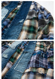 Men's Vintage Tao Robe Jacket Hi Street Loose Plaid Patchwork Cardigan Coat for Male