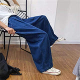 Foesce Men's Loose Wide Leg Pants Comfortable Baggy Homme Casual Pants Cargo Pocket Jeans Straight Pants Biker Denim Trousers