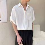 Foesce Short Sleeve Shirt Men Korean Fashion Half-sleeved Shirt Handsome Summer Lapel Solid Color Casual Ice Silk High Quality Top