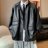 Mens Leather Jacket Loose Fashion Fake Luxury Unisex Clothing Autumn Male Coats Casual Korean Style Zippers Outwear