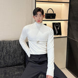 Autumn Winter Design Zipper Thickened Versatile Long Sleeve Backing Solid Color High Neck Male Pullover