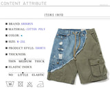 Men's Hi Street Denim Patchwork Shorts Summer Multi Pockets Cargo Jean Shorts for Male