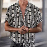 Vintage Shirt Print Men Lapel Shirts New Casual Summer Loose Short Sleeve Button Shirt Tops Mens Clothing Fashion Streetwear