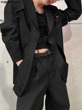 Men Blazer Solid Color Lapel Long Sleeve Streetwear One Button Fashion Casual Suits Hollow Out Irregular Coats Men
