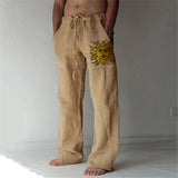 Men Baggy Cotton Linen Pants Casual Pocket Wide Leg Pant Full Length Drawstring Man Sport Pants Plus Size Loose Pants Streetwear