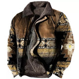Foesce Winter Mens Warm Thick Fleece Lining Jackets Vintage Pattern Print Patchwork Turn-down Collar Buttoned Coats Men Outerwear