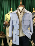 Foesce New Design Spring and Autumn Safari Jacket For Men Blue Stripe Casual Loose Man Single Outfit Jacket One Piece Jacket Coat