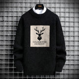 Foesce Autumn Vintage Sweaters Oversized Mens Knitted Sweater Men Deer Print Pullover Hip Hop Harajuku White Padded Velvet Sweater