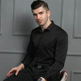 Spring and Autumn Elastic Shirt Men's Long Sleeve Large Luxury Business Casual Slim Solid Color Wrinkle Free Press