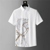 Foesce Shirts Mens Luxury Top Diamond Men's Shirt Long Mouw Slim Casual Shirt Black Animal Horse Shirt Social Camisa Hombre