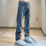 Foesce Retro Washed And Old Smoke Gray Stitching Jeans Slim Straight Casual Trousers Men And Women Spring New mens jeans