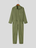 Foesce  Men Jumpsuits Lapel Solid Color Long Sleeve Pockets Streetwear Fashion Cargo Overalls With Belt  Casual Romper 5XL 7