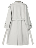 Women Gray Color-block Big Size Trench New Lapel Long Sleeve Loose Fit Windbreaker Fashion Tide Spring Autumn