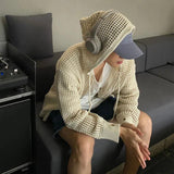 Vintage Knit Mesh Coat for Men Hole Hooded Cardigan Long Sleeve Tee Male Casual Summer Japanese Streetwear Hip Hop