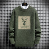 Foesce Autumn Vintage Sweaters Oversized Mens Knitted Sweater Men Deer Print Pullover Hip Hop Harajuku White Padded Velvet Sweater